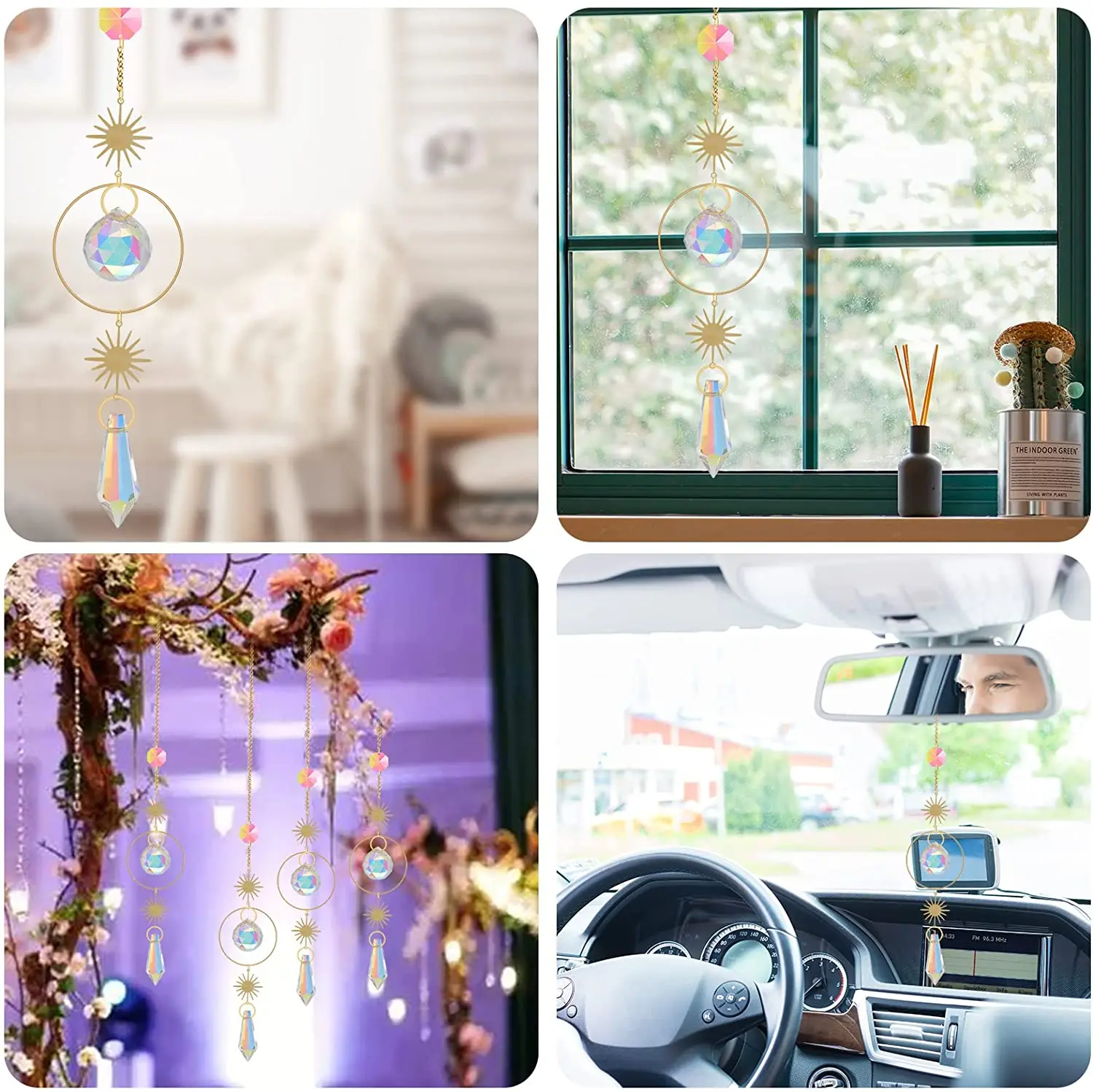 Crystal Moonphase Sun Catcher szkło wiszące Suncatcher wisiorek twórca tęczy Ornament dla Home Office dekoracje ogrodowe prezent