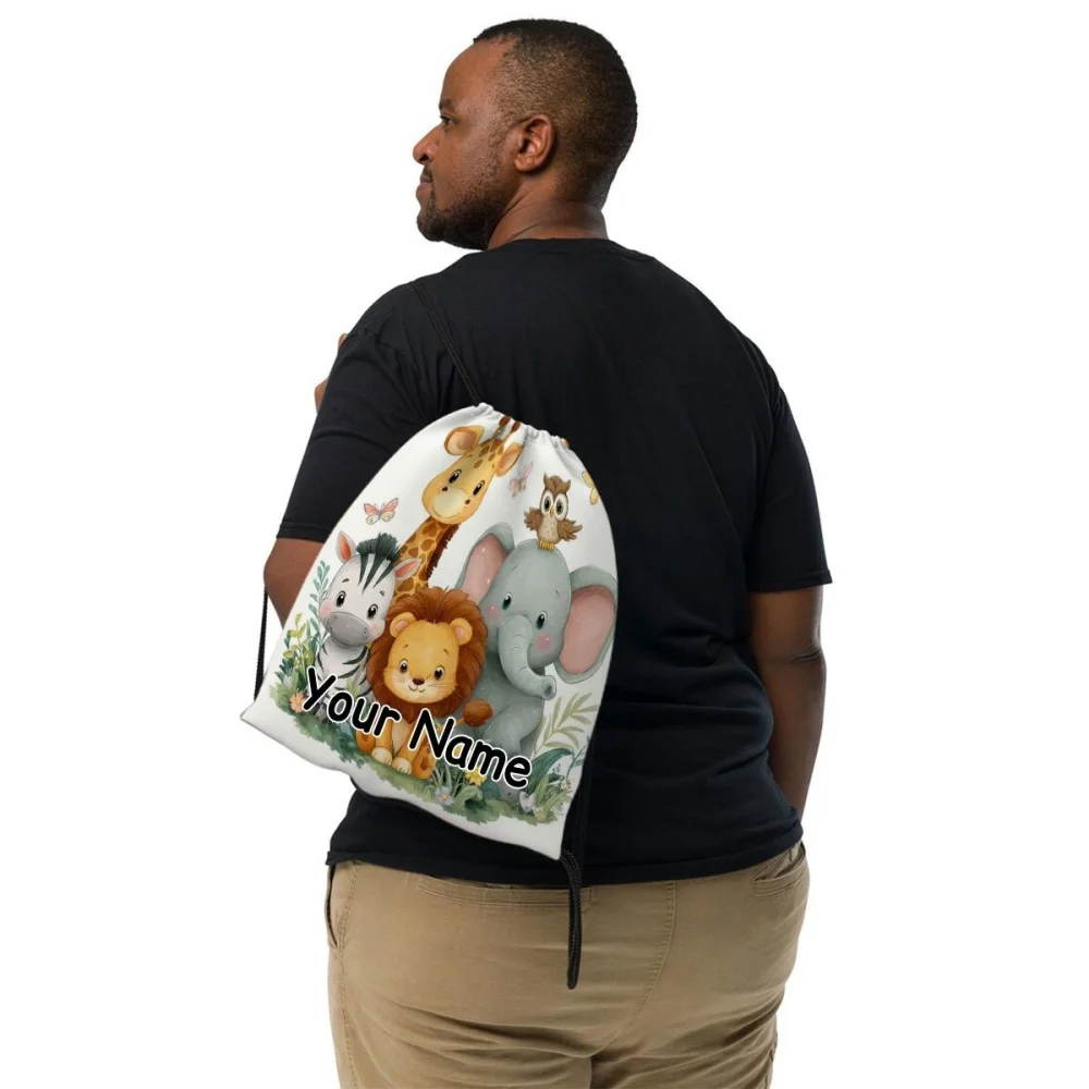 1Pc Cute Animal Pattern Custom Text/Name Drawstring Bag, Lightweight Travel Sports Bags Gym Sack Storage Backpack,Unique Present