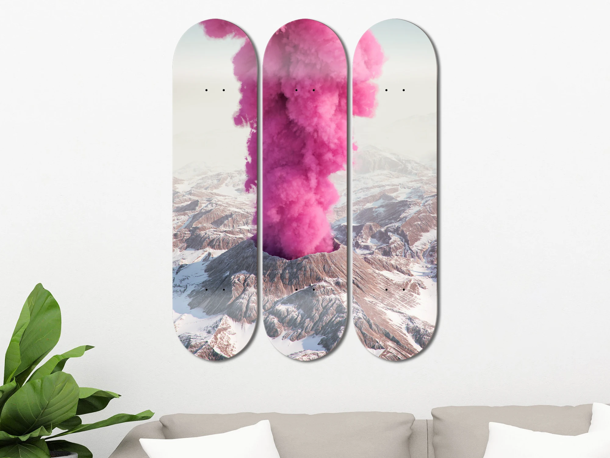 Set of 3pcs Abstract volcanoArt Skateboard Wall Art 7-layer Maple Decoration Skateboard Furnish and Decorate for Home Decor