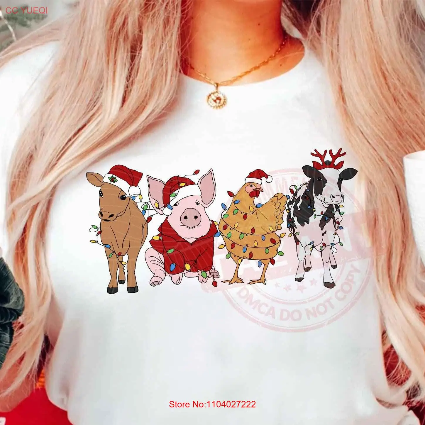 

Christmas Farm T Shirt Animals SweaT Cute Cow Pig Vintage long or short sleeves