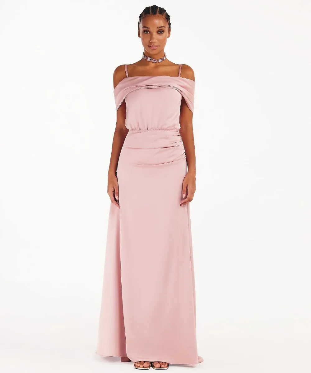 

Customized Formal Pleat Straight Spaghetti Strap Off-the-shoulder Long Dresses Prom Chinese Style Elegant Fashion Matching