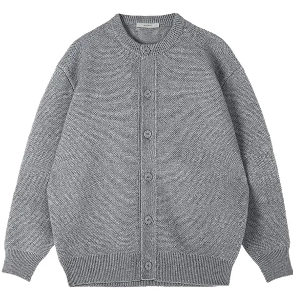2026 Autumn New Solid Color Crew Neck Jacket Men's Retro Cleanfit Loose Casual Knitted Cardigan