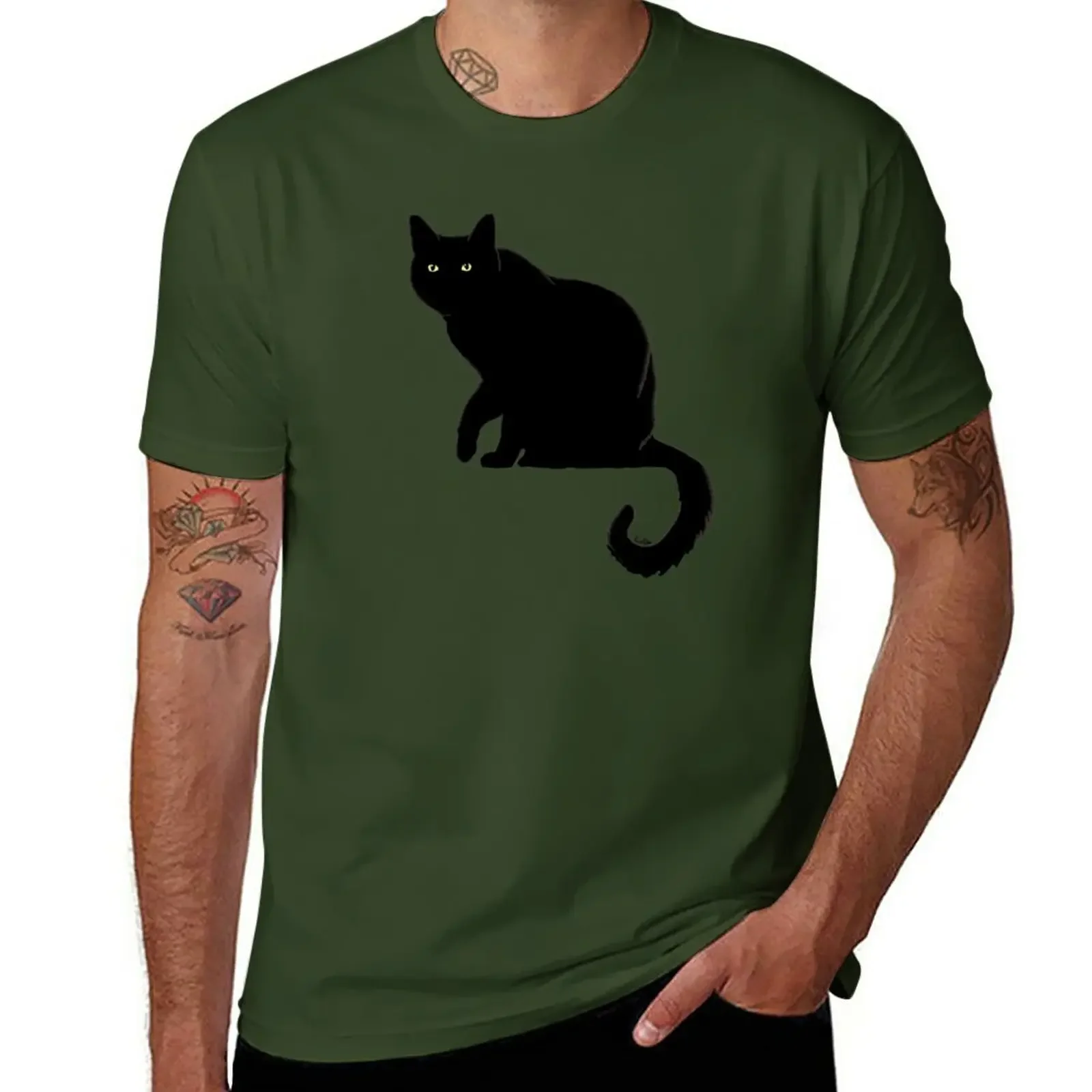 New Pitch Black Cat - Sage Green Background T-Shirt plus sizes hippie clothes sublime clothes for men