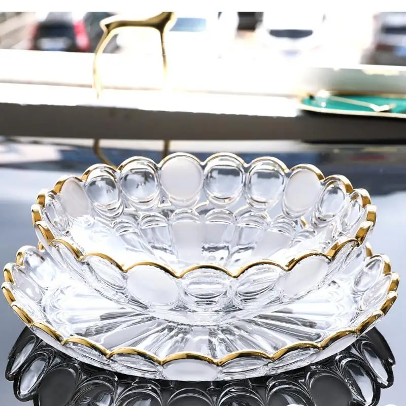 Crystal Glass Fruit Plate Nordic Light Luxury High-end Modern Living Room Coffee Table Home Snacks Large