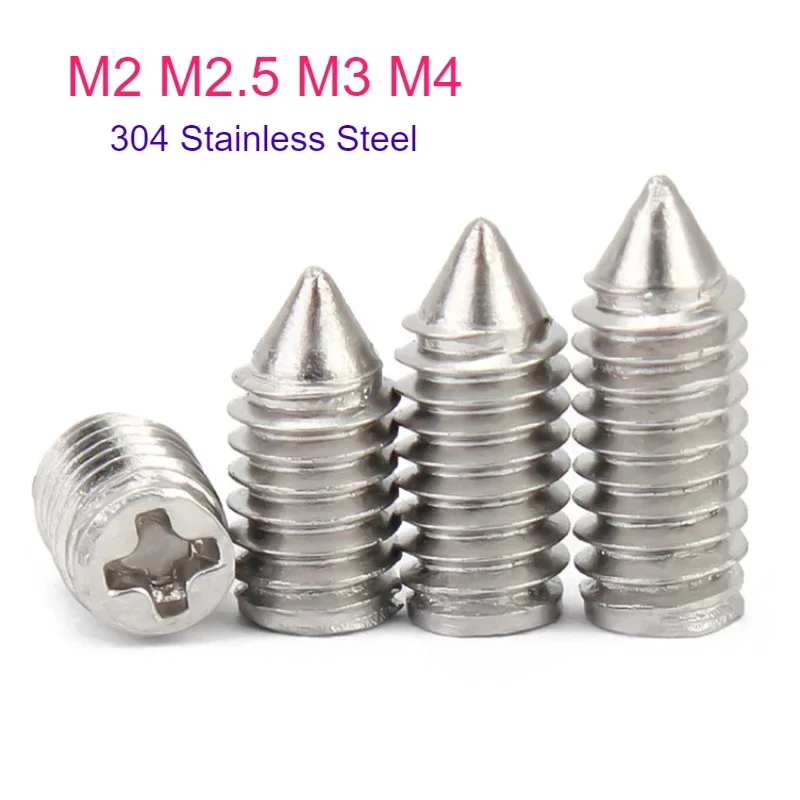 Anti Rust 304 Stainless Steel Phillips Headless Grub Screws M2 M2.5 M3 M4 Tapered Cone Point Set Bolts for Mechanical Fixing