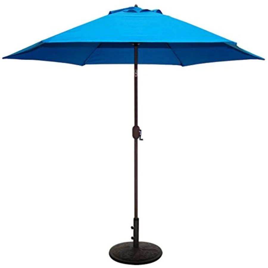 

9 ft Patio Umbrella for outdoor use bronze aluminum frame royal blue polyester cover UV-resistant and tilt function
