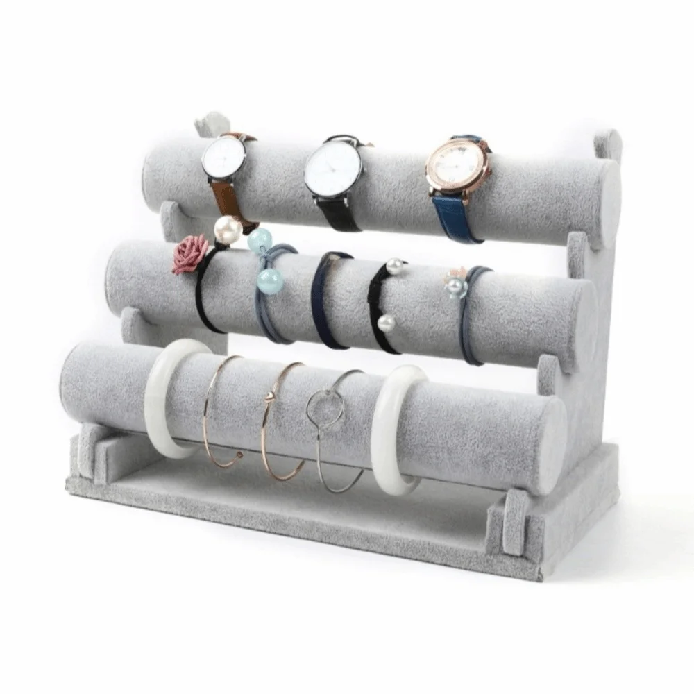 

3-слойный бархатный держатель для ювелирных изделий, многофункциональная компактная подставка для браслета, большая емкость в стиле ретро