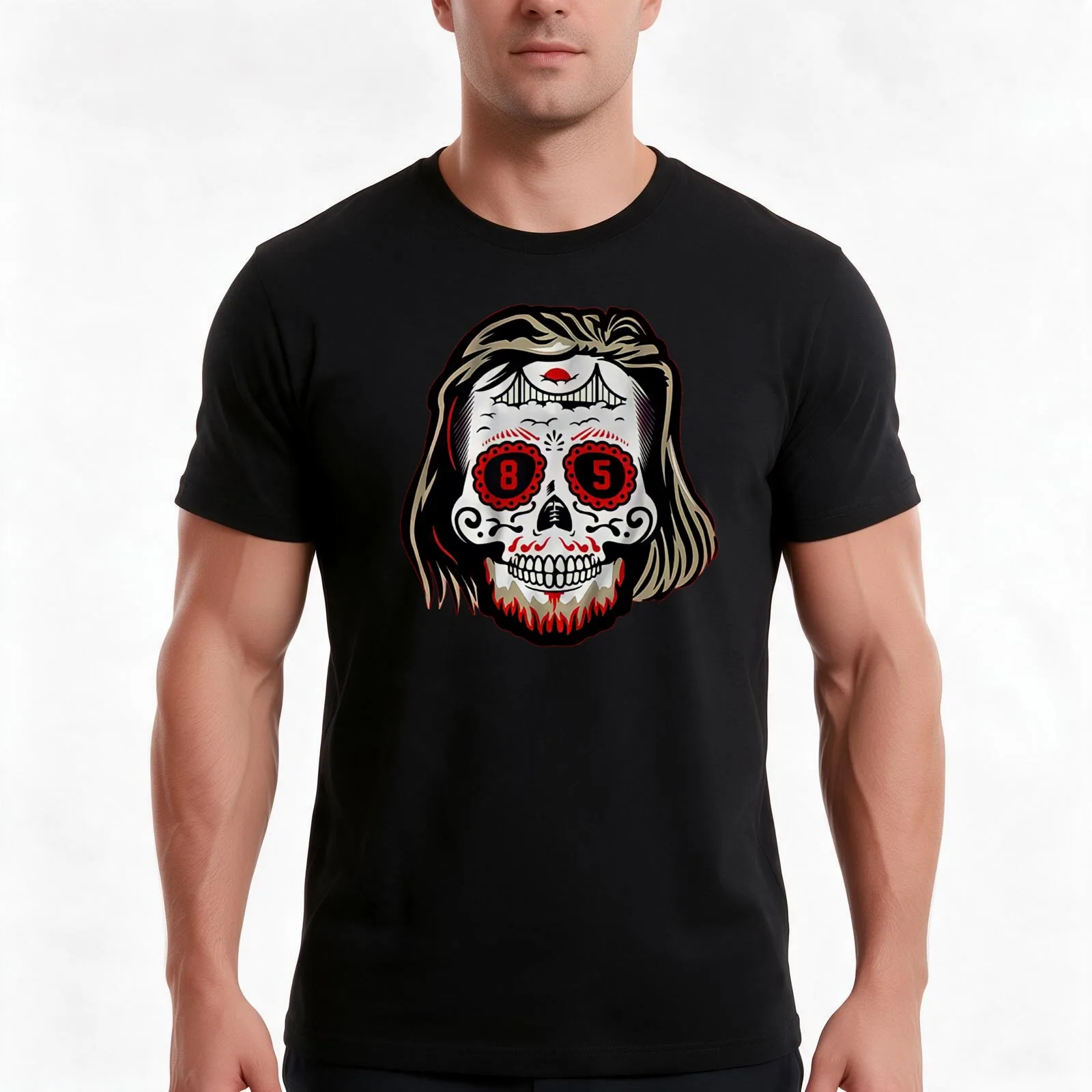 George Kittle sugar skull T-Shirt, Summer Casual Cotton Tee, Oversized Streetwear Tops, Vintage Graphic Print, Unisex Men Women