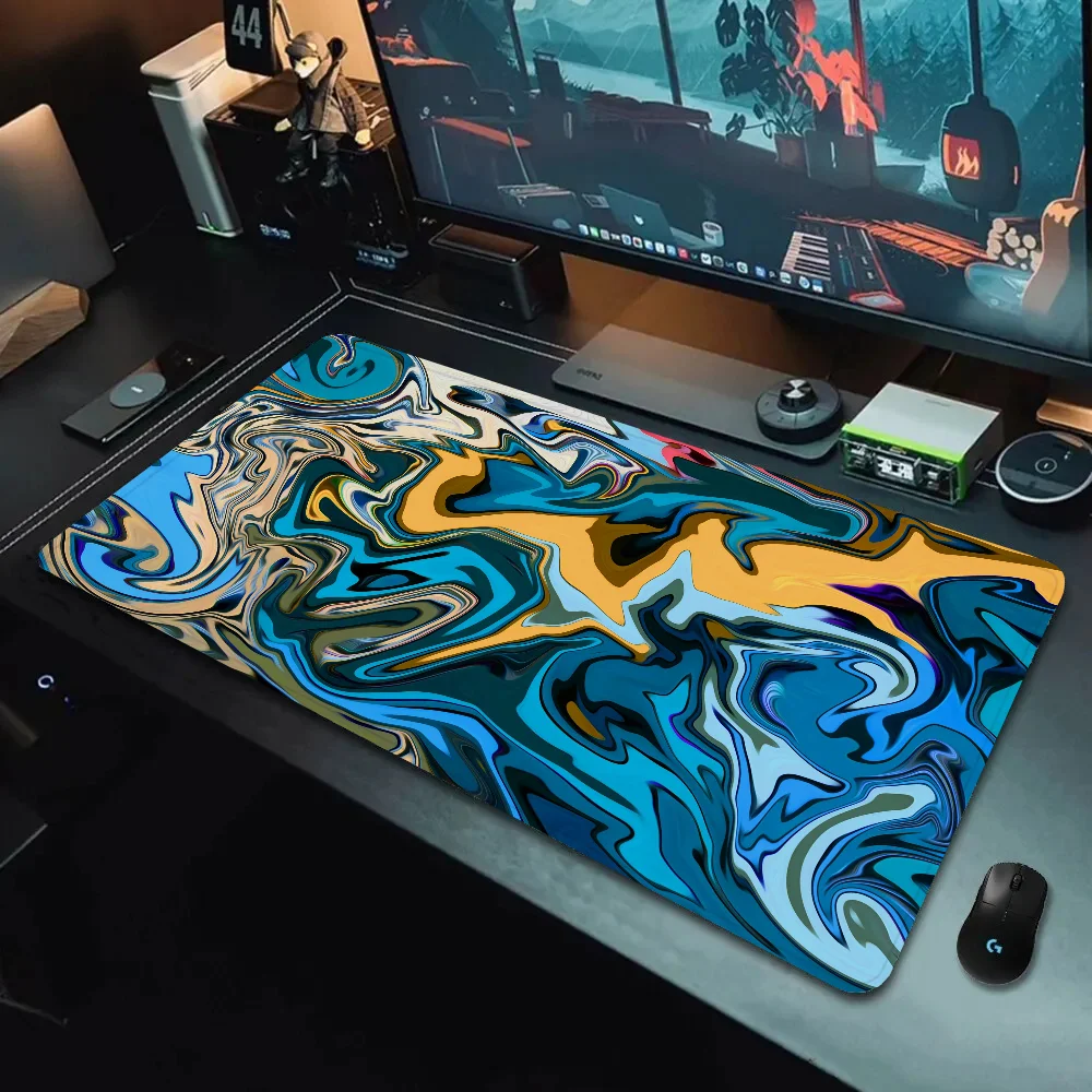 لوحة ماوس ألعاب من السيليكون بنمط غير منتظم ملون بحافة كبيرة وقفل لوحة المفاتيح ولوحة المفاتيح مع حصيرة طاولة مضادة للانزلاق