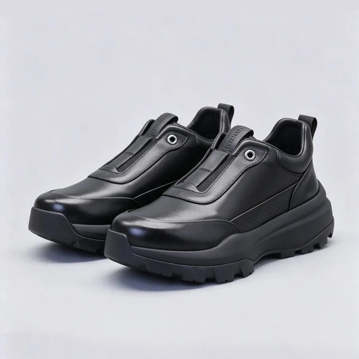 Leather Slip On Casual Sneakers Thick Lug Sole Walking Footwear Perforated Upper Shock Absorbing Platform Shoes Outdoor Shoes