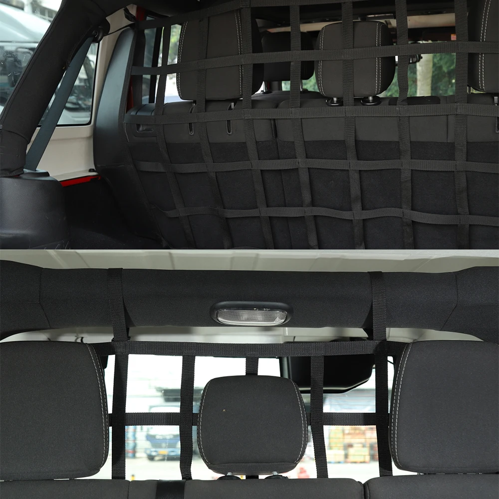 Dog Barrier Protector Isolation Pet Net Trunk Safety Mesh for Jeep Wrangler JK JL Gladiator JT 2007-2023 Interior Moulding Black