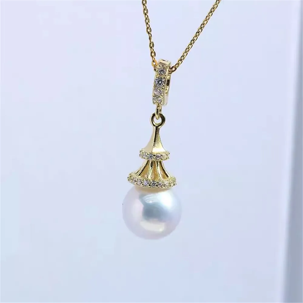 

S925 Sterling Silver Pearl Pendant Setting, DIY Empty Bezel Cup Jewelry Supplies for Craft Making, Hollow Prong Pendant Findings