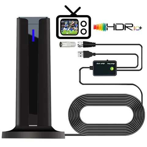 Antena cyfrowa 6000 Miles 25DBI do Smart TV, do użytku wewnętrznego, z podstawą na rzep 3M, 360 stopni ° Daleki zasięg odbioru 4K 1080p dla lokalnych kanałów