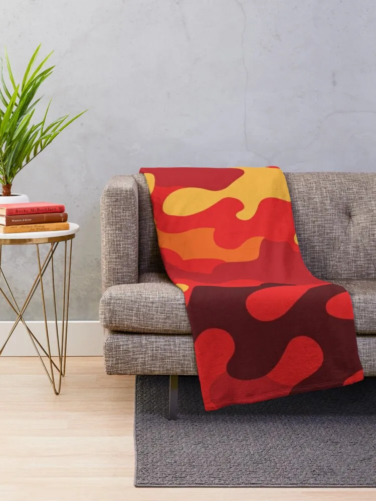 A camouflage pattern Design featuring vibrant reds, oranges, and yellows. Throw Blanket Hairy Soft Big Shaggy Blankets