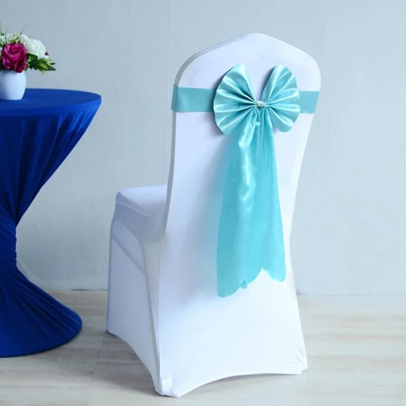 Satin Wedding Chair Sash Slider with Long Tail Ribbon for Butterfly Bow Tie for Rhinestone Buckle Band Banquet Party Dec