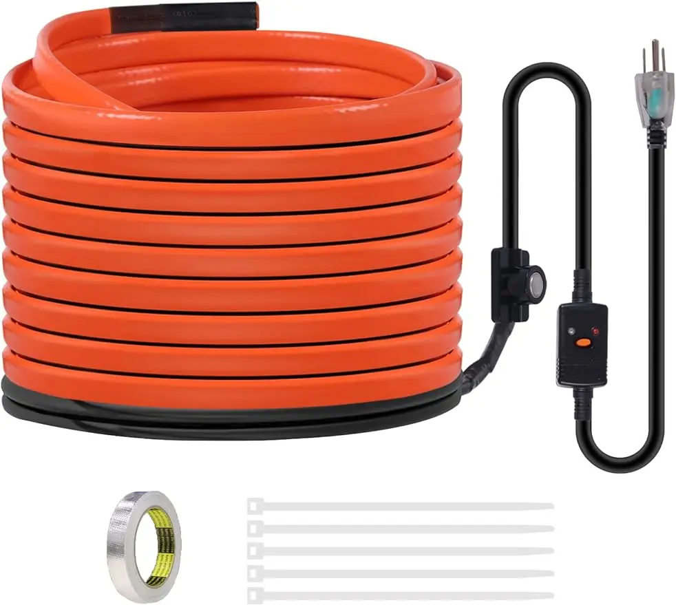 100FT Heat Tape for Water Pipes Freeze Protection 7W/FT 110V Water Pipe Heat Cable With GFCI Protection and Thermostat