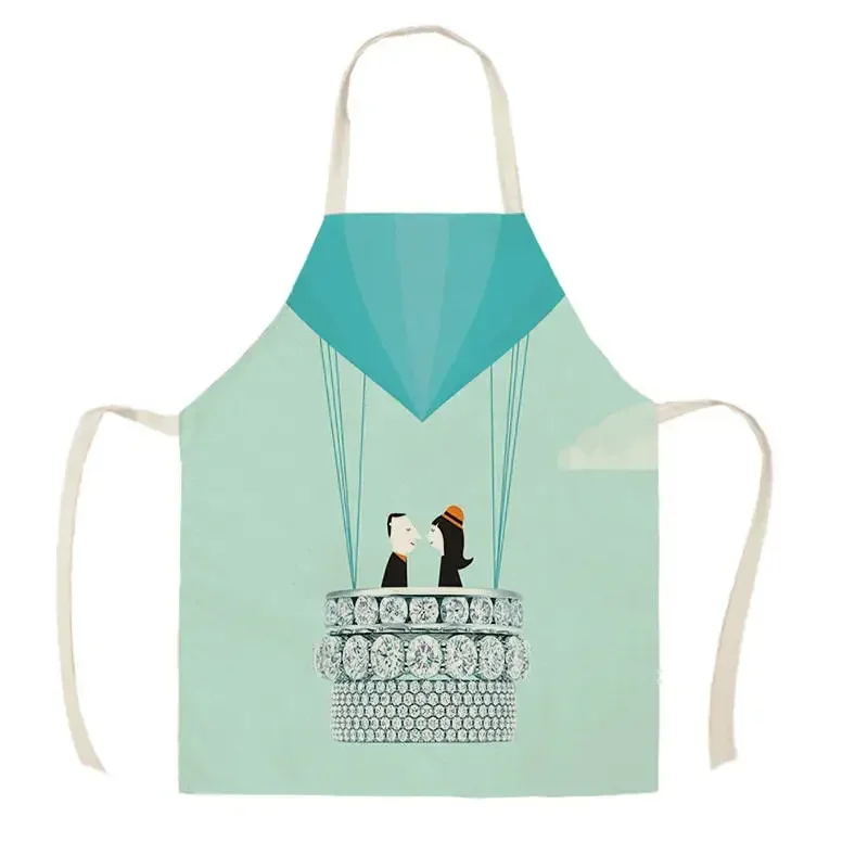 Creative Family Kitchen Apron Sleeveless Print Men's and Women's Household Cleaning Tools Children's Dinner Party Anti-dirty