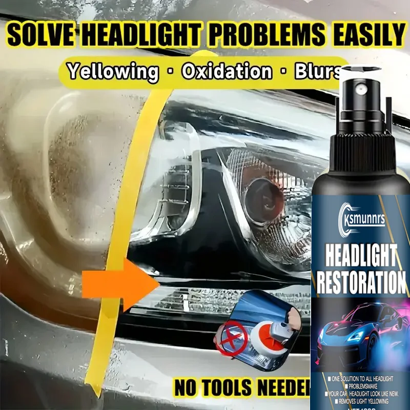 Auto Headlight Restoration Spray - Ceramic Headlight Restoration Spray, High-End Auto Headlight Restoration Tool - Removes Yello