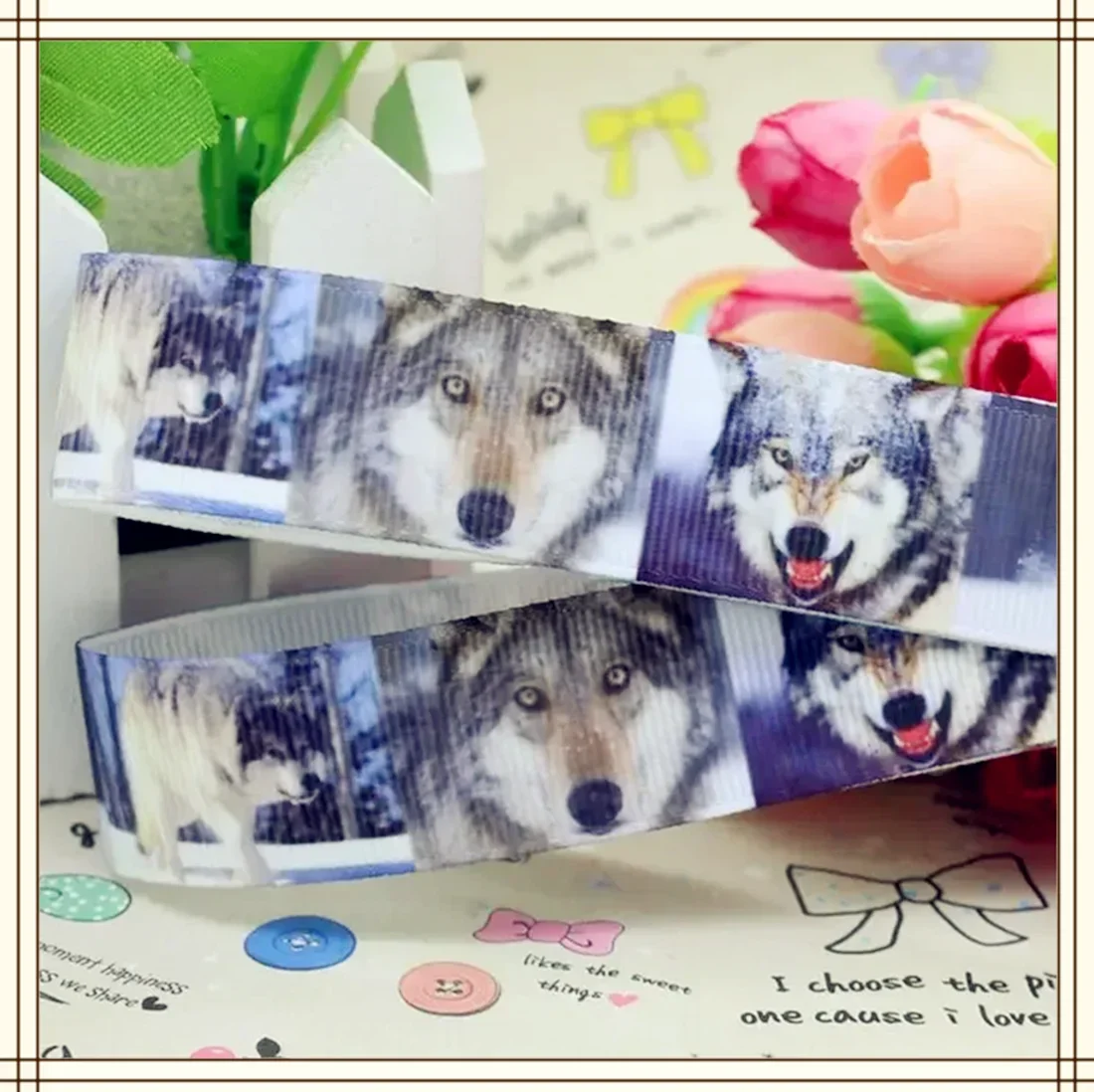 7/8'' 5yards Wolf Grosgrain Ribbon Hair Bow Diy Party Decoration OEM Wholesale 22mm E7460