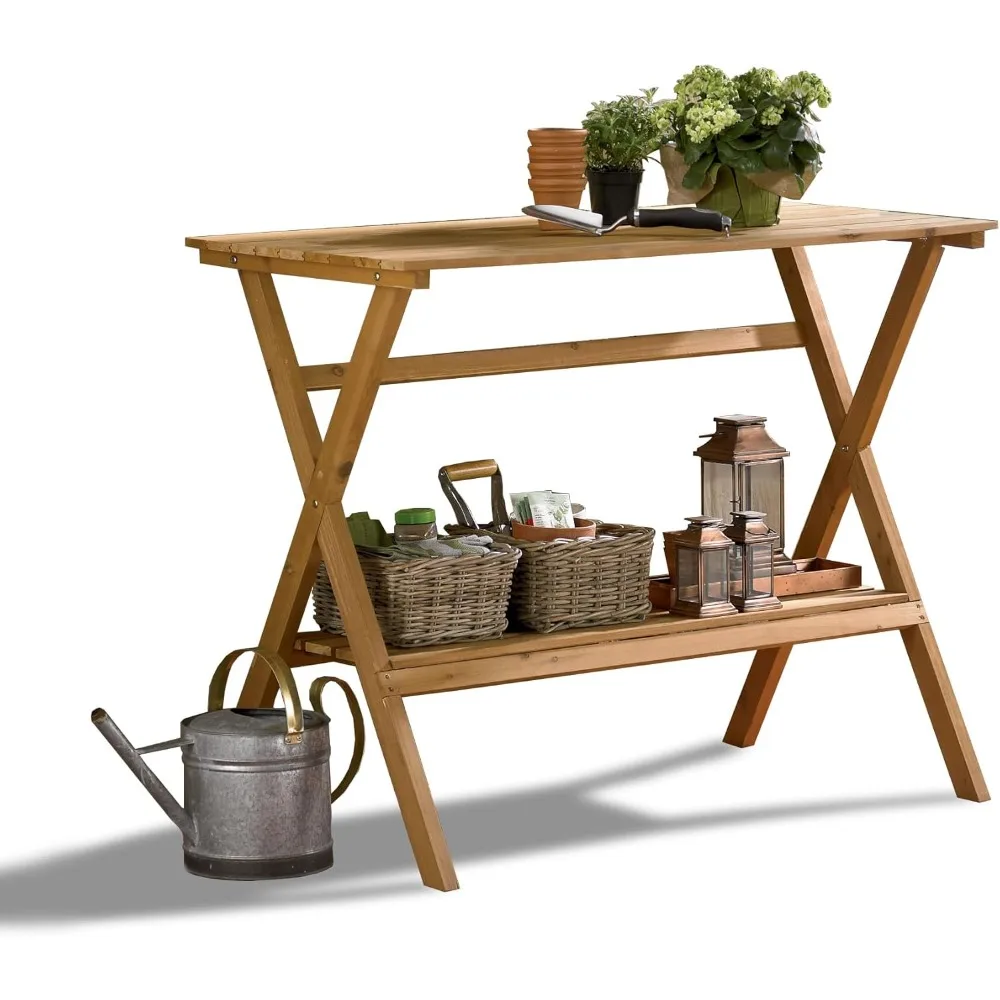 

Outdoor Potting Bench for Gardening – Cunningham Cedar Outdoor Potting Bench with Storage Shelf – Durable Garden Table for Outdo