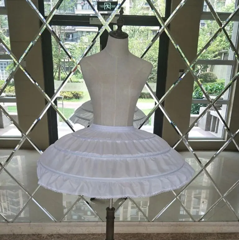 Kids Girls Hoop Earrings White Petticoat Dress Underskirt Elastic Waist Drawstring A-Line Skirt Ruffles Cosplay Costume White