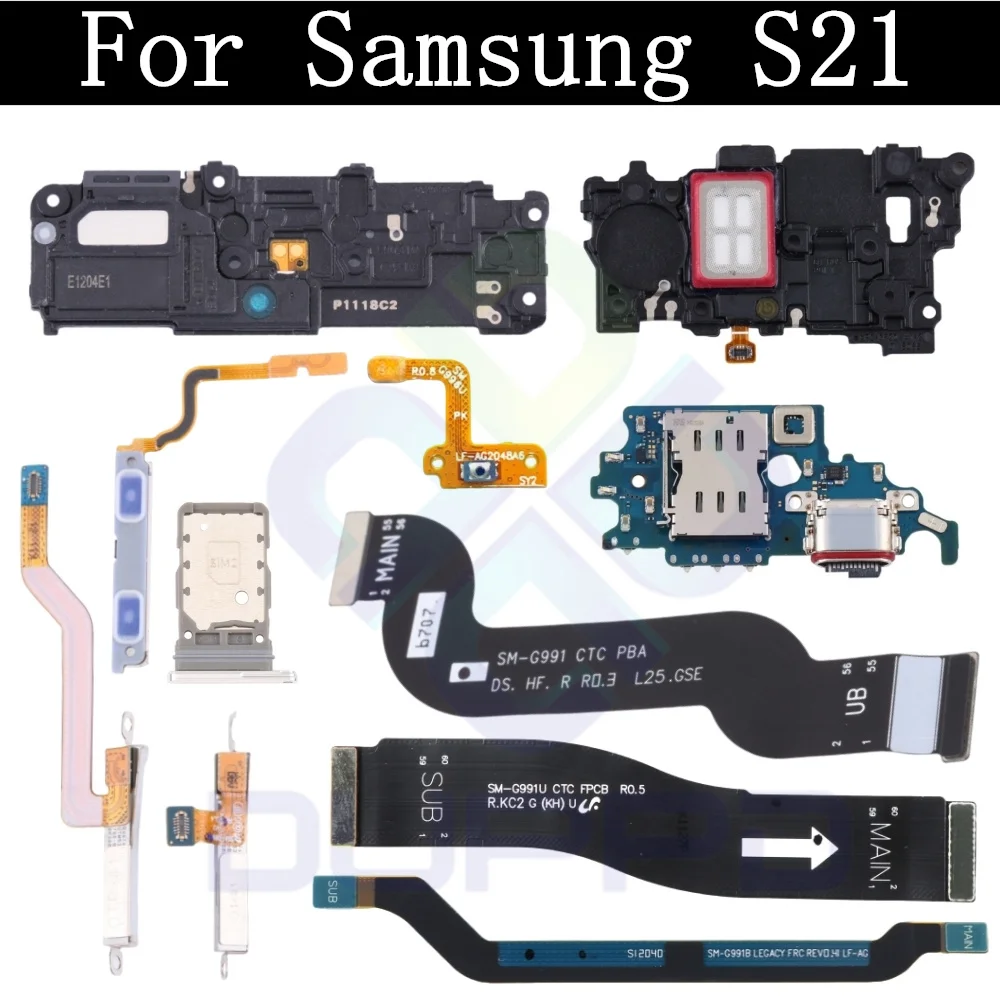 Top Ear Loud Speaker SIM Card Charging Port Board For Samsung S21 5G Off On Signal Antenna Main LCD Motherboard Main Flex