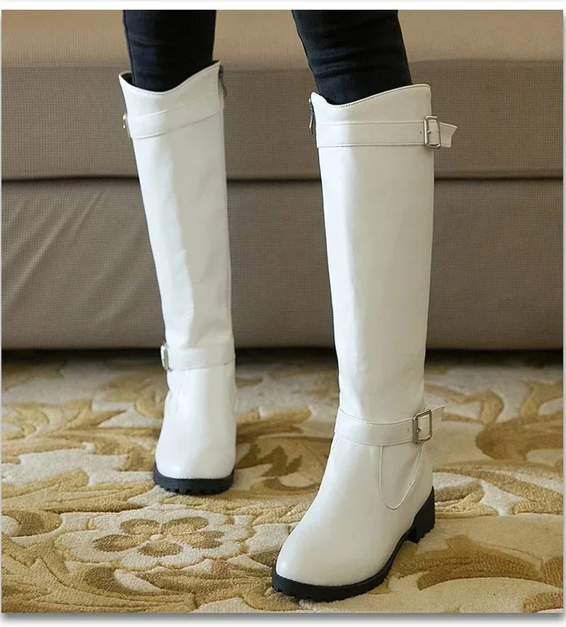 

Women's Boots The New Fashion Winter Round Head Zipper Low-heeled High Tube Women's Shoes Plus Size 33-50 Heel Height 4cm Black