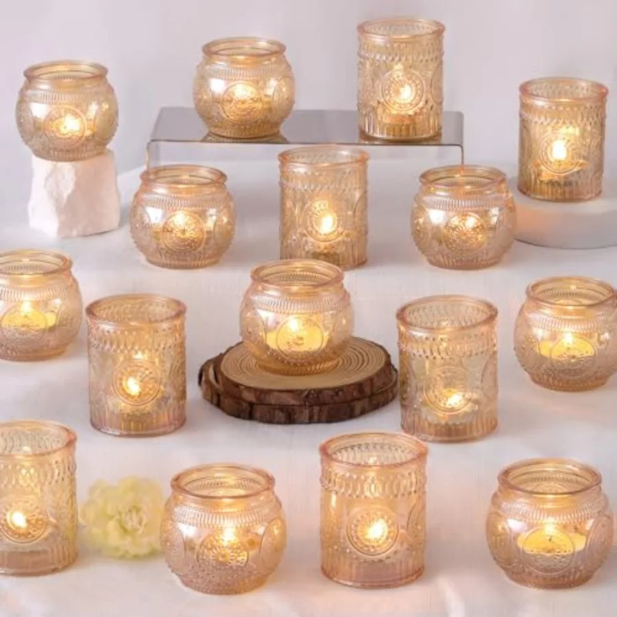 

Gold Votive Candle Holders Set of 36 - Glass Candle Holder Bulk for Table Centerpiece, Tea Lights Candle Holders for Home, Part