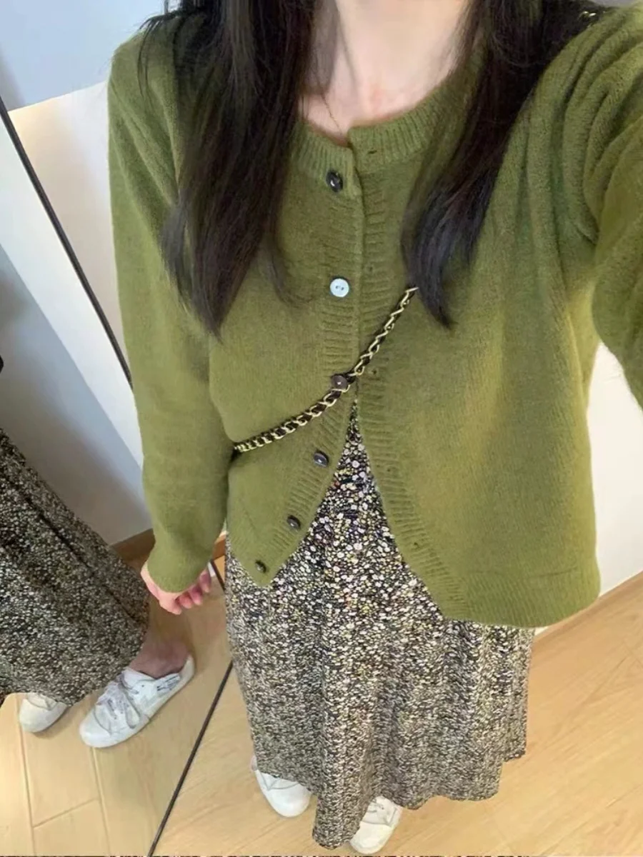 

Весна-Осень 2024, новый вязаный джемпер Sle Soft Plu Bear een, женский свитер, открытый кардиган в стиле ленивого ретро, однотонный круглый N...