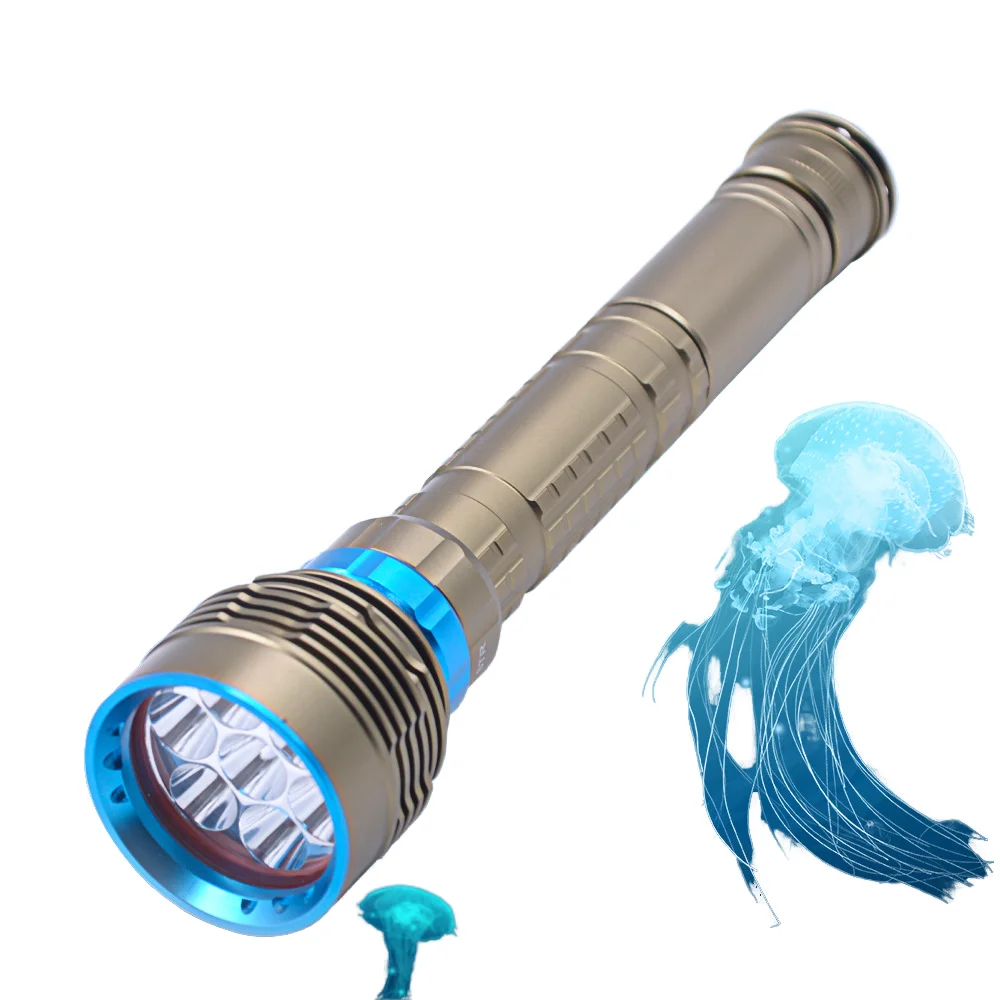La más potente linterna de buceo LED T6 de 3500 lúmenes, resistente al agua IP68, linterna táctica con batería recargable 26650, lámpara de aleación de aluminio