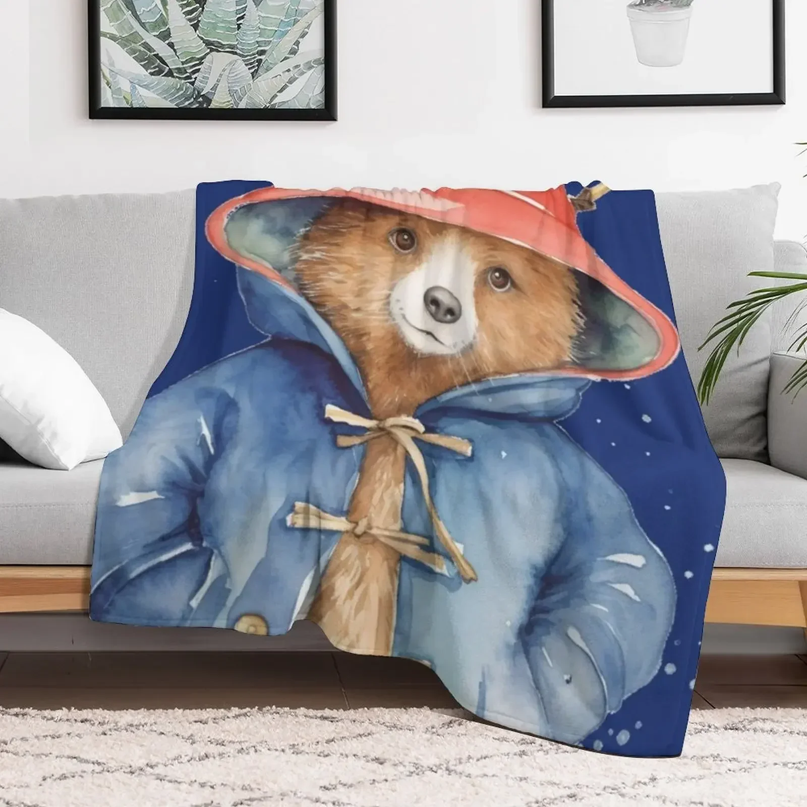 Paddington Bear Watercolour Illustration Throw Blanket Personalized Gift Summer Beddings Shaggy Blankets