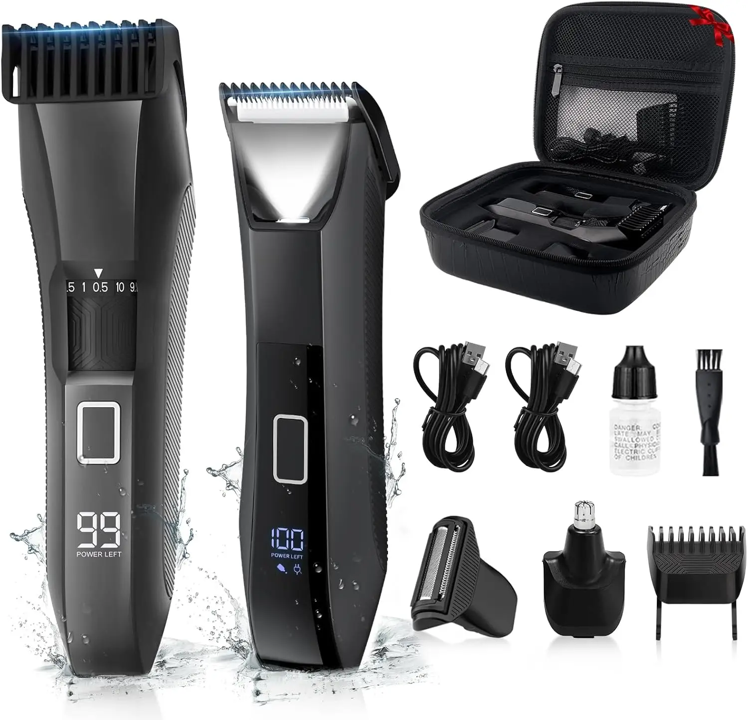 

All-in-One Waterproof Men's Groomer Kit: Beard, Body & Nose Trimmer with LED Display, Rechargeable & Travel Case