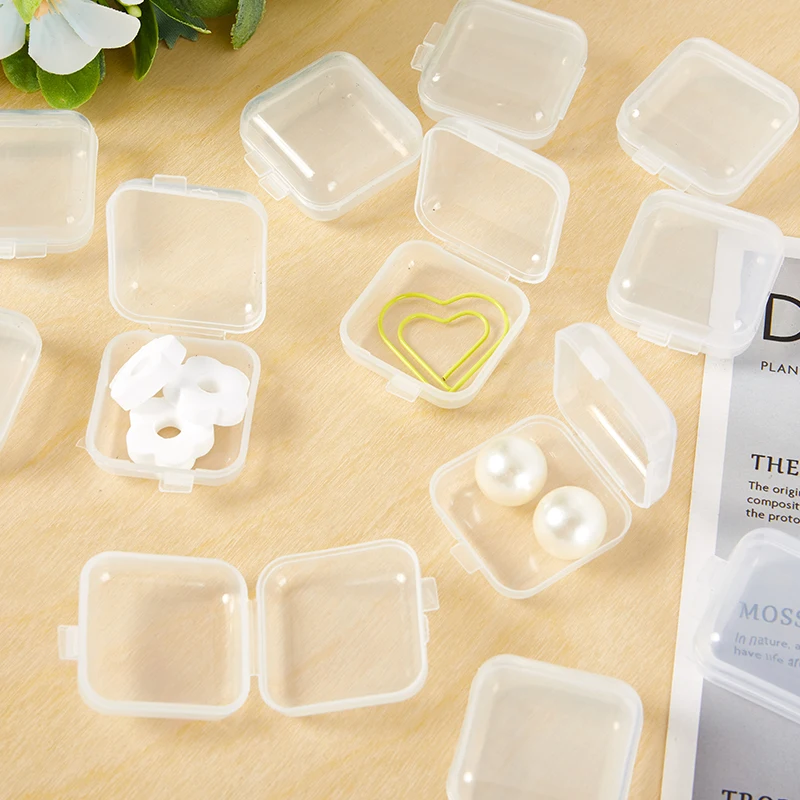 10Pcs Mini Plastic Storage Box Transparent Jewelry Storage Case Earrings Rings Finishing Boxes Small Items Container