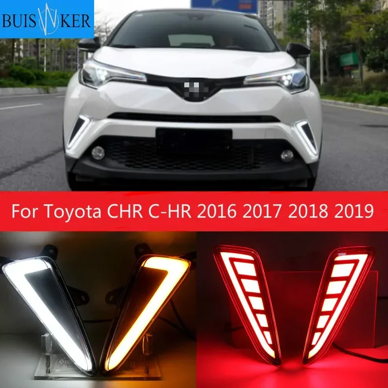 2PCS LED DRL Daytime Running Light For Toyota CHR 2016 2017 2018 2019 Daylight Fog Lamps with Turn Signal Lamp Car Styling