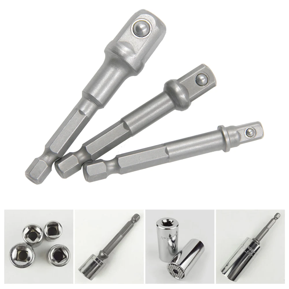 8pc Electric Screw Natural Color 1/2 Hexagonal Handle Adapter 3/8 Square Head 1/4 Extension Rod Tool Sleeve Accessory Set