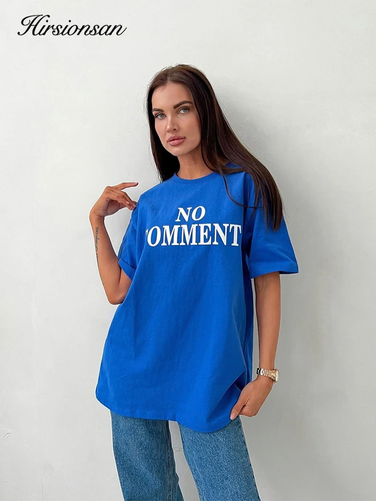 Hirsionsan Trendy All-match Basic T-shirt Women 2023 Summer Oversized Soft Cotton Tees Female Causal Loose Letter Graphic Tops