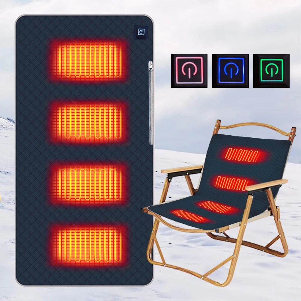 4 Heated Areas Camping Chair Heated Cushion 3Speed Heating Seat Cushion USB Charging Winter Seat Warmer Cover for Outdoor Travel