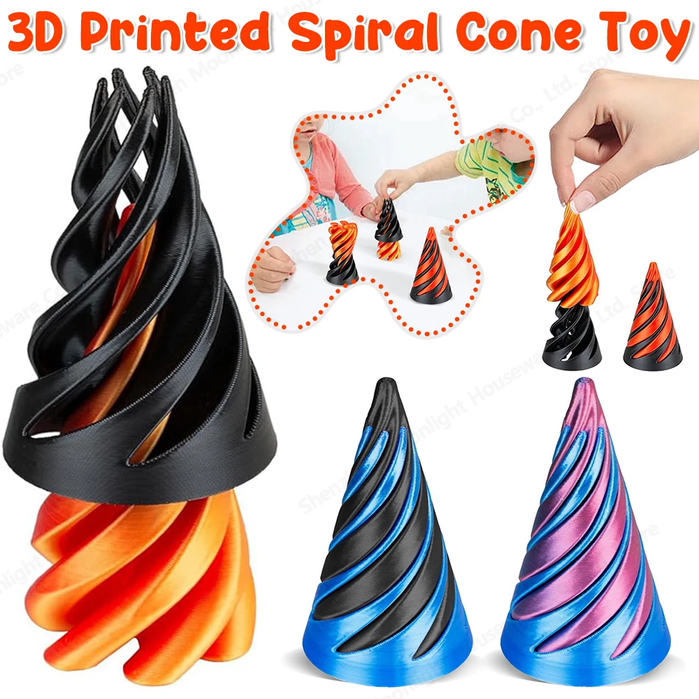 3D Printed Spiral Cone Toy Impossible Pyramid Passthrough Sculpture Pass Through Pyramid Fidget Toy Mini Vortex Thread Illusion