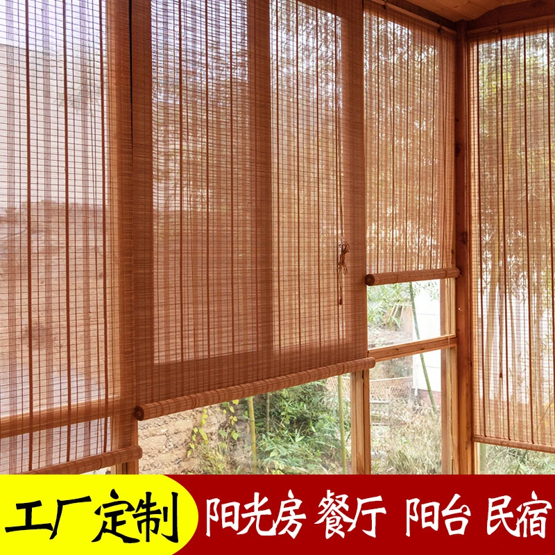 curtain sunshade curtain Chinoiserie partition family pavilion Japanese bamboo rolling curtain balcony bamboo curtain hole free