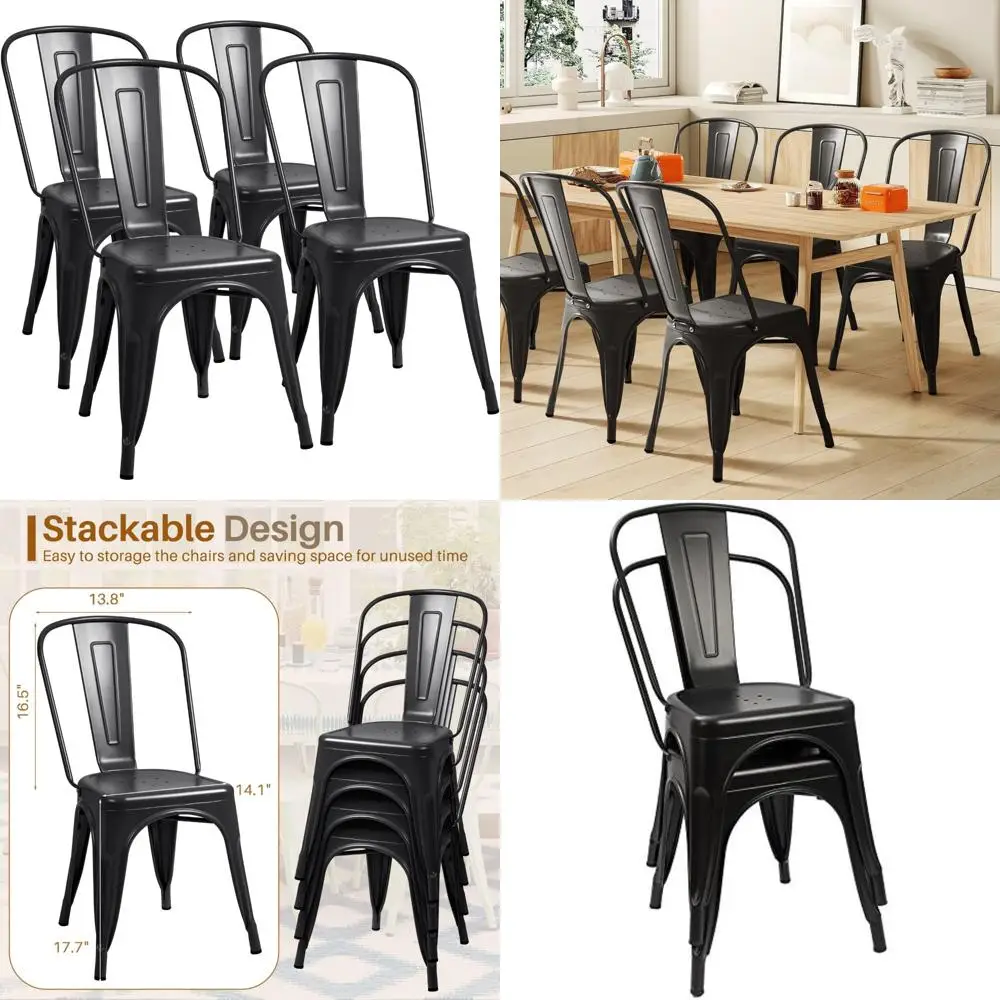 

Штабелируемые металлические обеденные стулья для дома и улицы — классический стиль Радуктория, шик для бистро и кафе, набор из 4 шт.