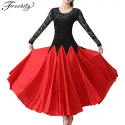 Women Flamenco Dance Dress Paso Doble Ballroom Waltz Cha-Cha Rumba Performance Dancewear Long Sleeve Lace Patchwork Maxi Dresses