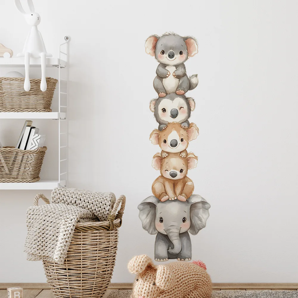 Cartoon Sloth Elephant Wall Sticker Child Bedroom Decor Decals Kids Room Background Decoration Self-adhesive Cute Animal Mural