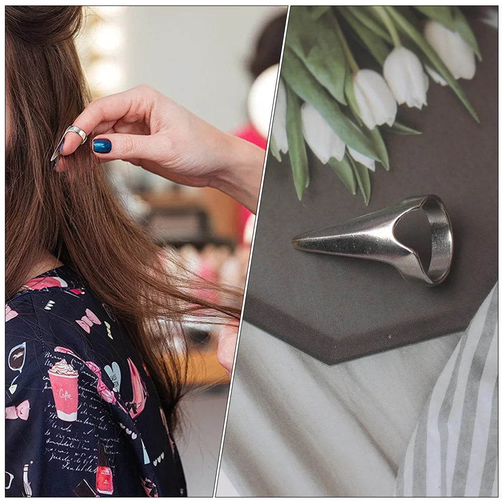 1Set Hair Parting Selecting Tool Silver Metal Finger Ring for Weaves Extensions Braiding Segmentation Ring Salon Home Use