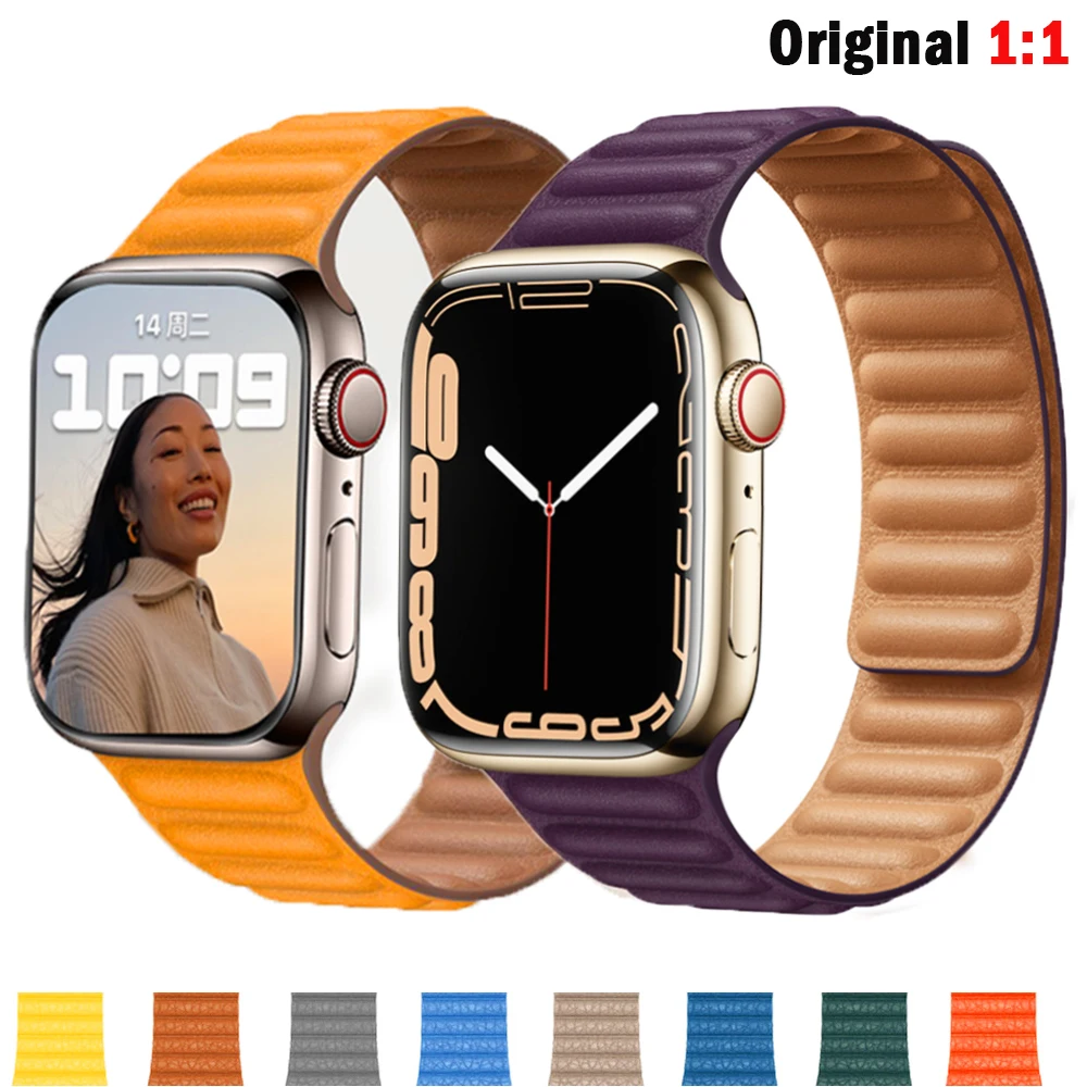 Leather Link For Apple watch Urtal/8 49mm band 44mm 40mm 41mm 45mm 42/38 Magnetic Loop Bracelet iWatch series 7 6 5 4 3 Se strap