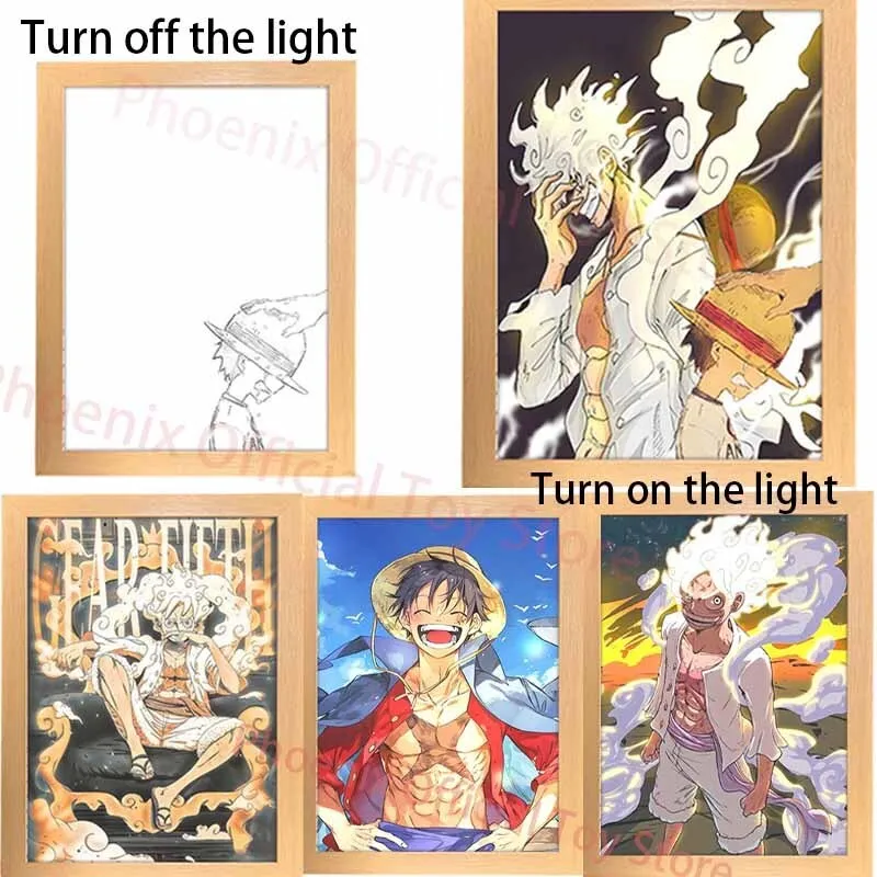 หนึ่งชิ้นไฟ LED luffy Gear 5หลอดภาพวาดอะนิเมะไฟกลางคืนดวงอาทิตย์พระเจ้า Nika monkeyd. โคมไฟ luffy ของเล่นมีแสงเด็กผู้ชายเป็นของขวัญที่เก็บสะสมได้