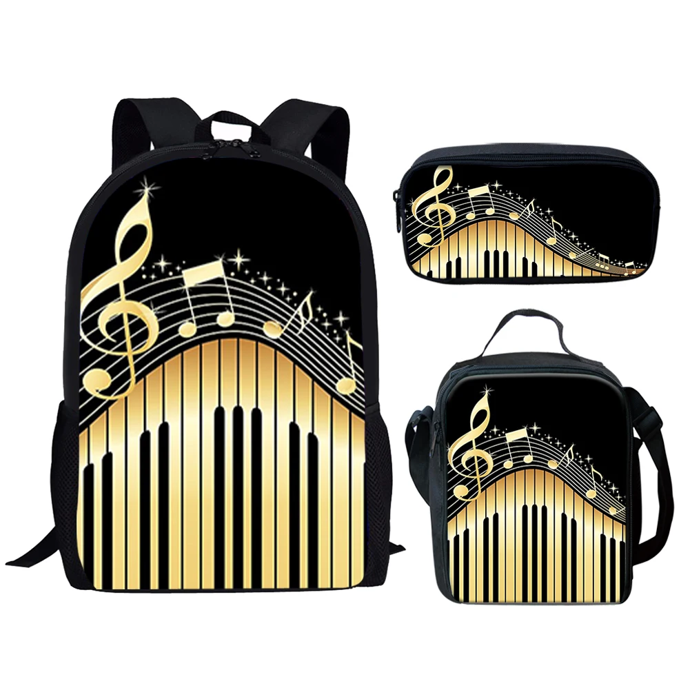 Creative Fashion Piano Keyboard Music Notes 3D Print 3pcs/Set pupil School Bags Laptop Daypack Backpack Lunch bag Pencil Case