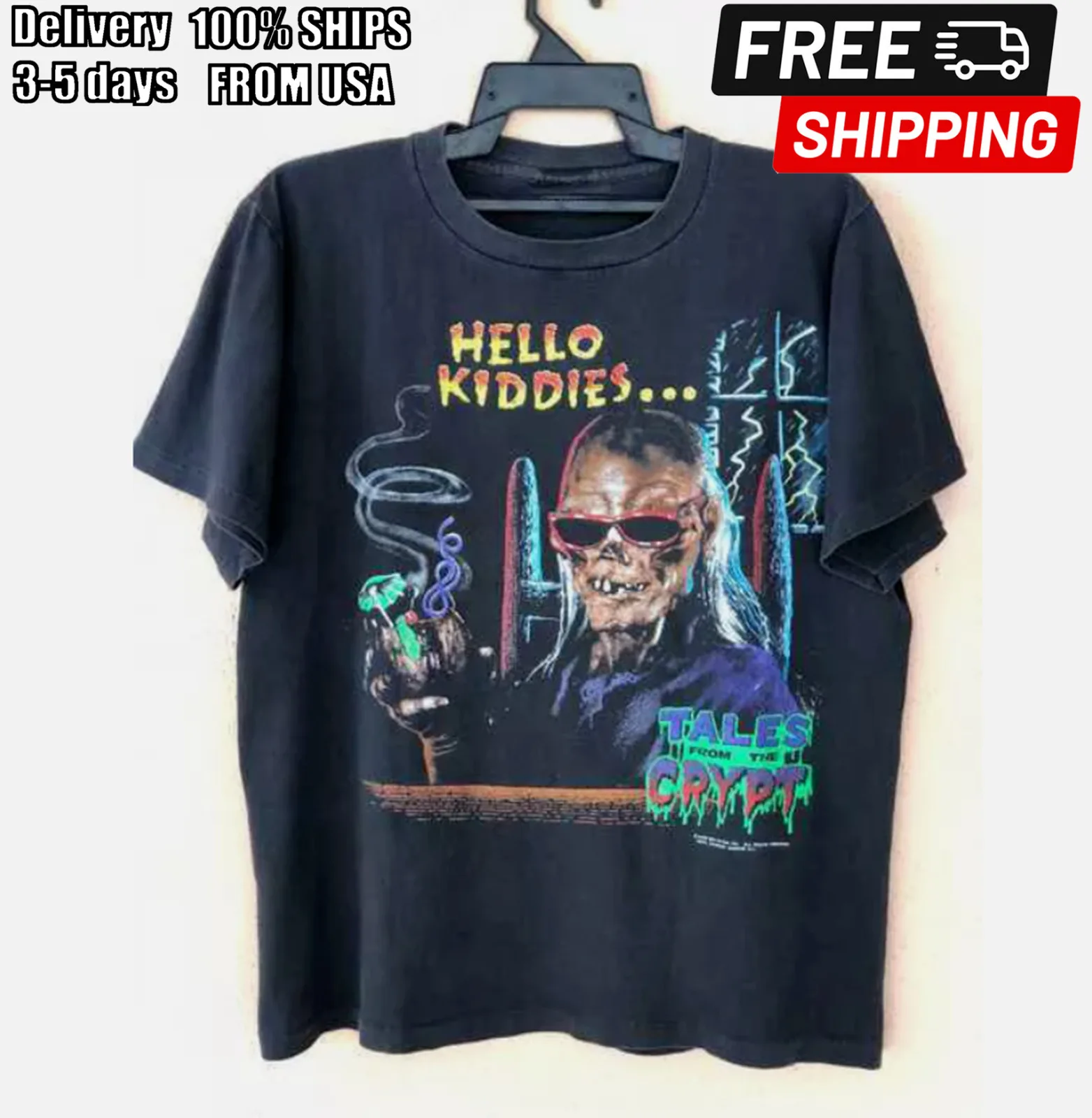 

HOT DEAL!!! NEW TOP Tales From the Crypt Black Short Sleeve Cotton T-shirt