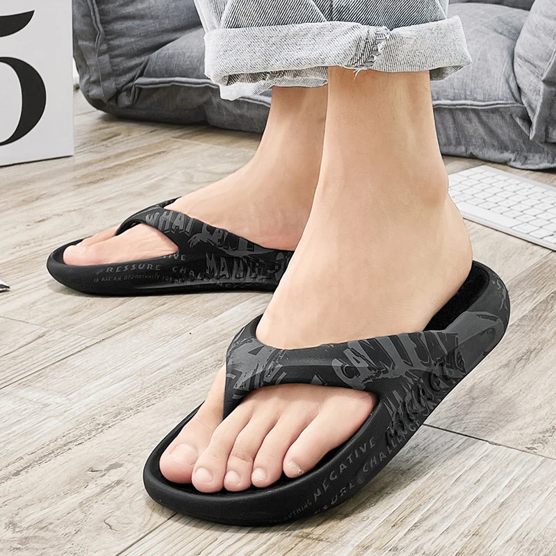 Chanclas De EVA De Gran Tamaño Para Parejas, Impresas, De Alta Elasticidad, Suela Gruesa, Ligeras, Para Playa Y Externales._voghion.com