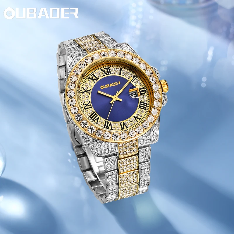 

Oubaoer Men's Watch with Diamonds Exquisite Watch Men's Timing Waterproof Watch Men's Luxury Watch Gift for Men