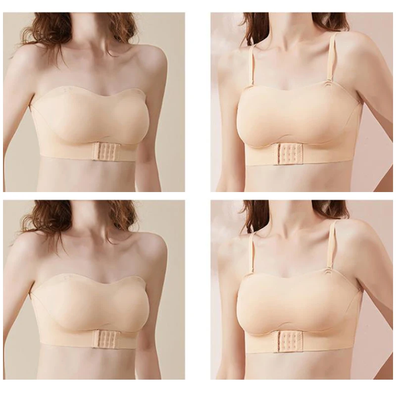 Women's Strapless Push Up Invisible Bra, Non-Slip Thin Plus Size Back Lift view 3